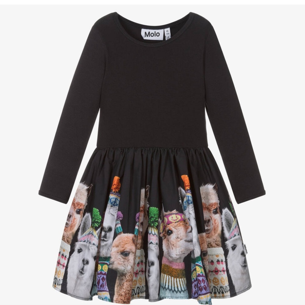 NWT MOLO Girls Black Llama Print Dress